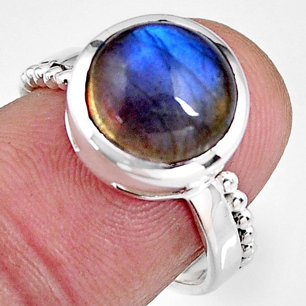 925 silver 5.38cts natural blue labradorite round solitaire ring size 6.5 p92324