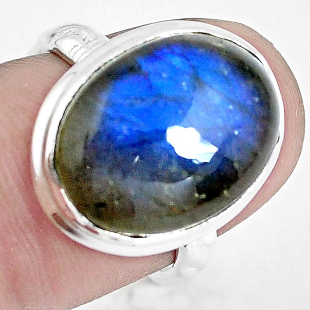 925 silver 10.81cts natural blue labradorite solitaire ring size 6.5 d31400