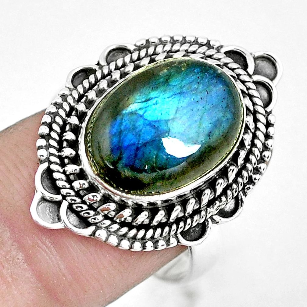 925 silver 6.83cts natural blue labradorite solitaire ring jewelry size 8 d31379