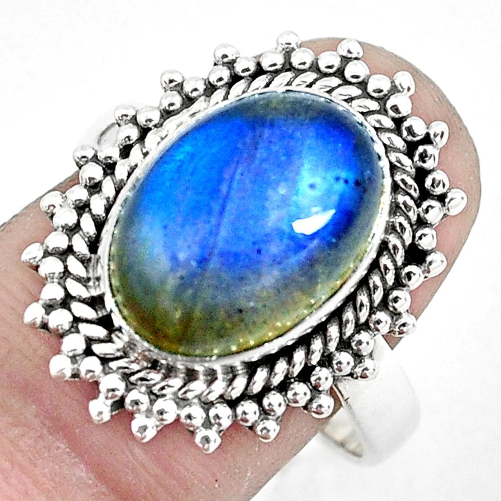 925 silver 6.48cts natural blue labradorite solitaire ring jewelry size 9 d31419