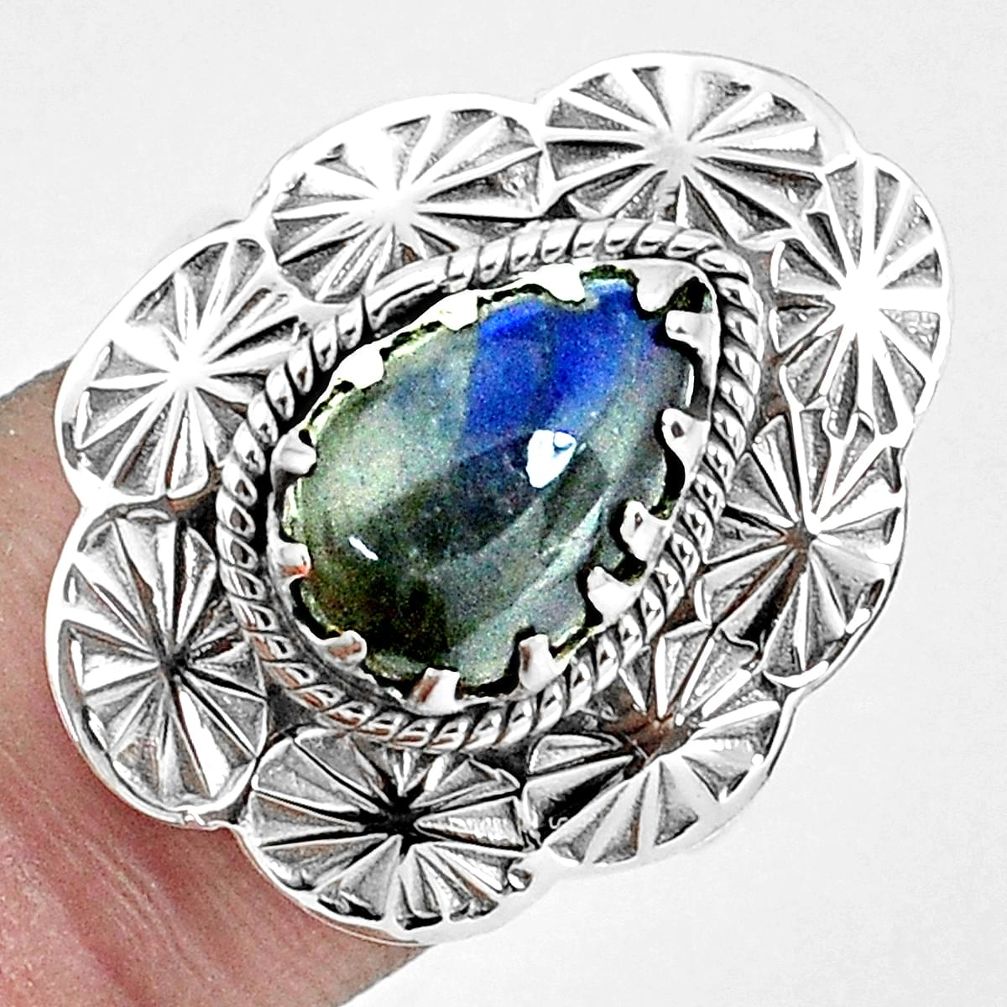925 silver 4.94cts natural blue labradorite solitaire ring jewelry size 8 p34310