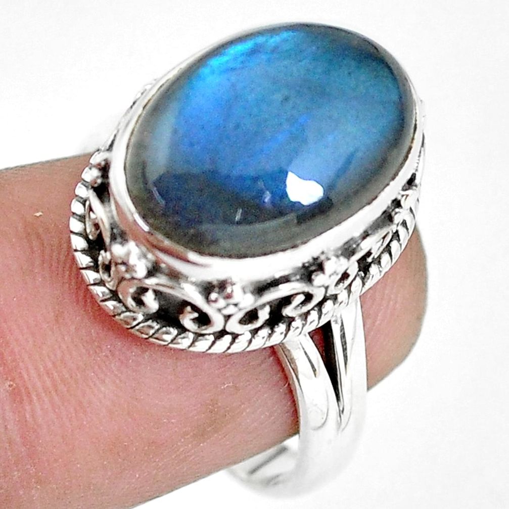 925 silver 6.74cts natural blue labradorite solitaire ring jewelry size 7 p56687