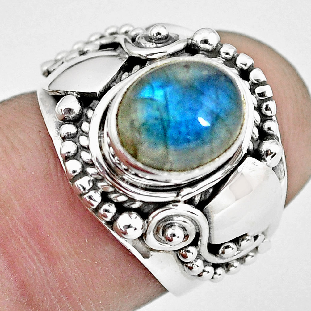 925 silver 2.93cts natural blue labradorite solitaire ring jewelry size 6 p57689