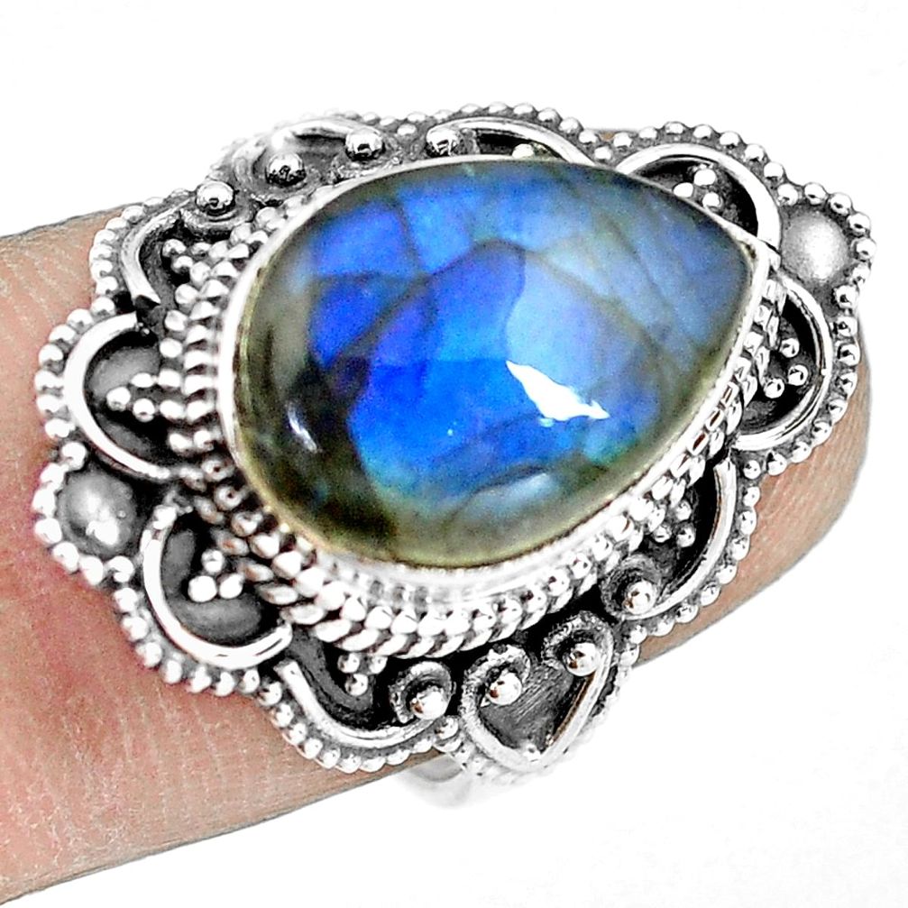 925 silver 6.58cts natural blue labradorite solitaire ring jewelry size 6 p77253