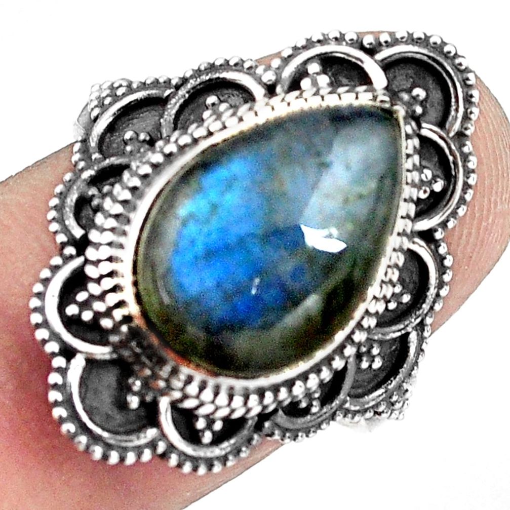 925 silver 6.58cts natural blue labradorite solitaire ring jewelry size 8 p88313