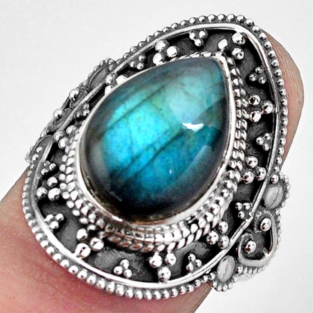 925 silver 6.48cts natural blue labradorite solitaire ring jewelry size 8 p88328