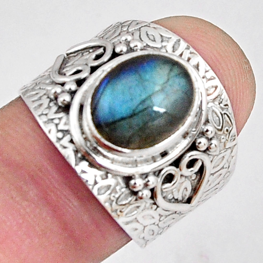 925 silver 4.38cts natural blue labradorite solitaire ring jewelry size 7 p89490