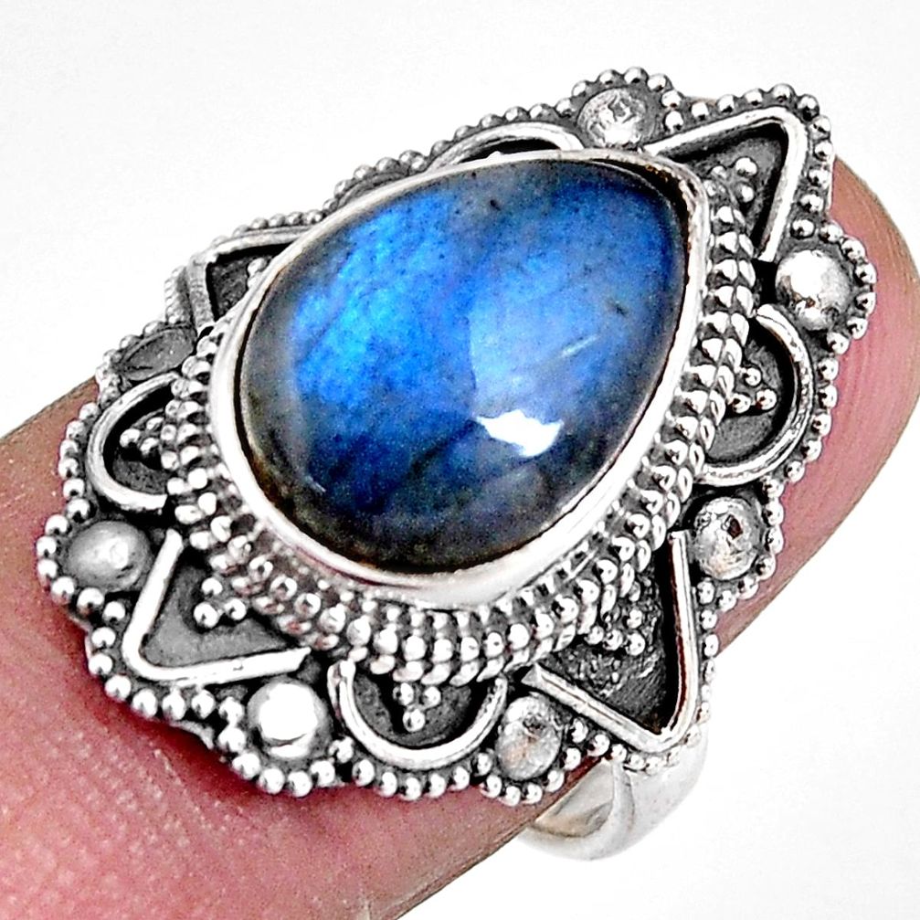925 silver 6.45cts natural blue labradorite solitaire ring jewelry size 7 p92377