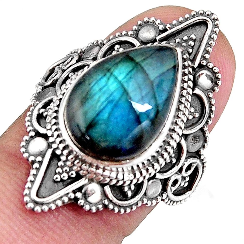 925 silver 6.63cts natural blue labradorite solitaire ring jewelry size 7 p92613