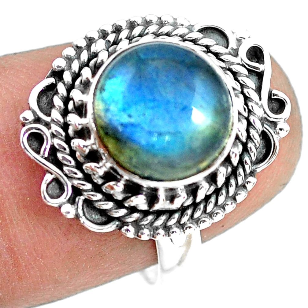 925 silver 4.68cts natural blue labradorite solitaire ring size 7.5 p72344