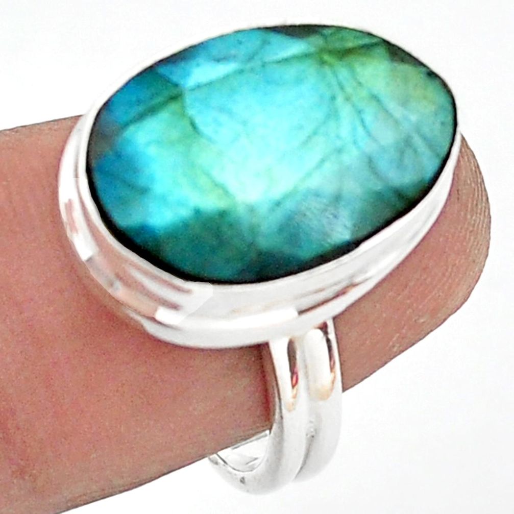 925 silver 11.54cts natural blue labradorite solitaire ring size 6.5 p74787