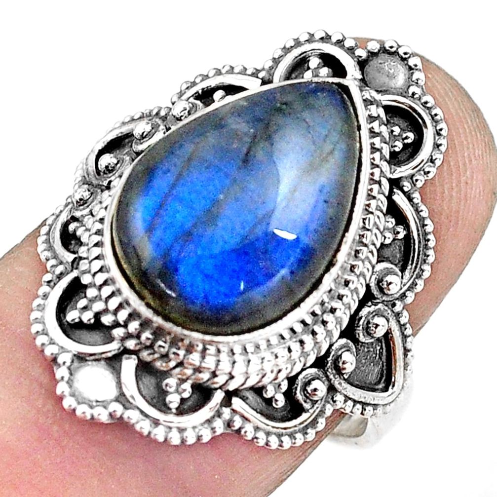 925 silver 6.83cts natural blue labradorite solitaire ring size 7.5 p88295