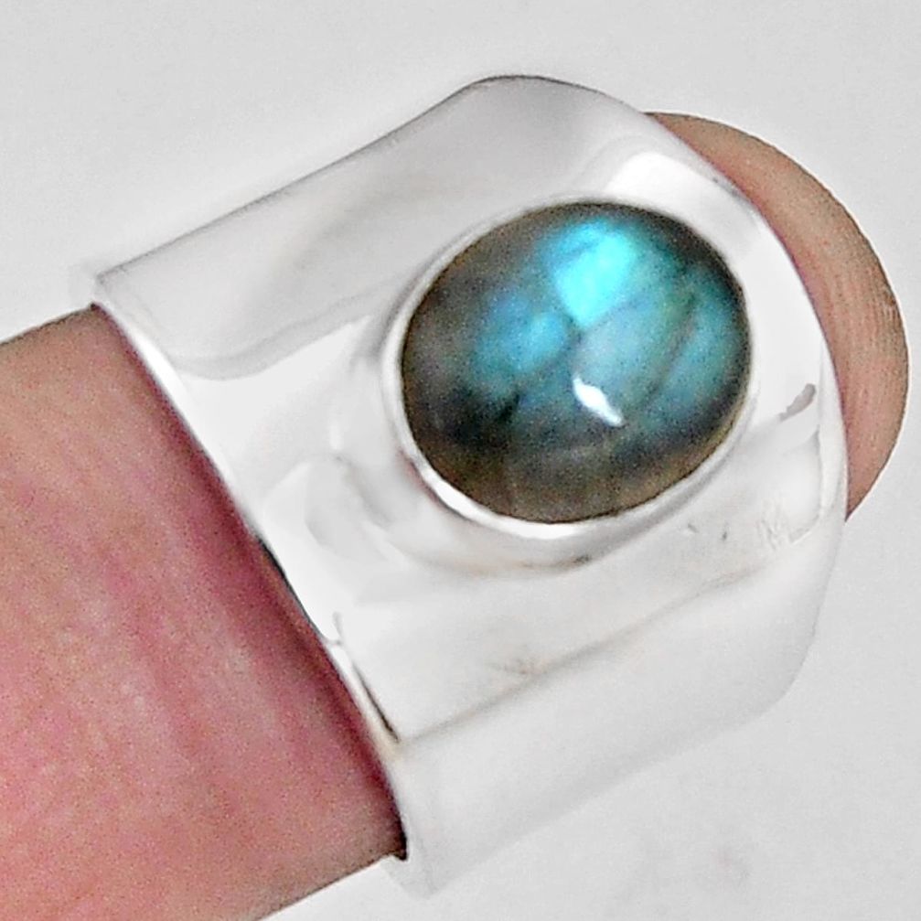 925 silver 4.55cts natural blue labradorite solitaire ring size 6.5 p89469