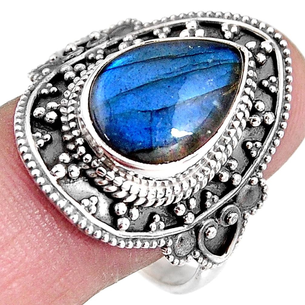 925 silver 6.74cts natural blue labradorite solitaire ring size 10.5 p92390