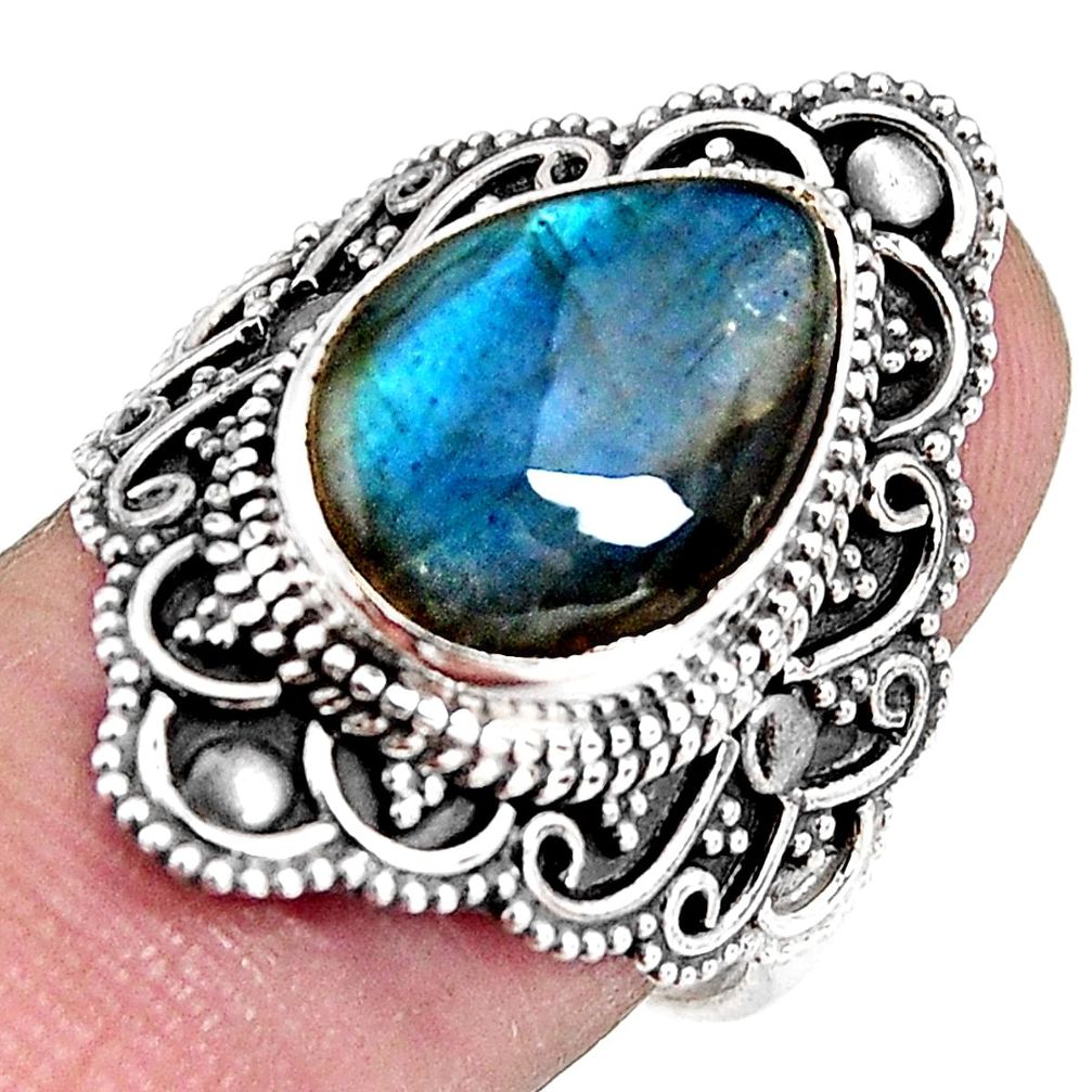 925 silver 6.83cts natural blue labradorite solitaire ring size 7.5 p92397