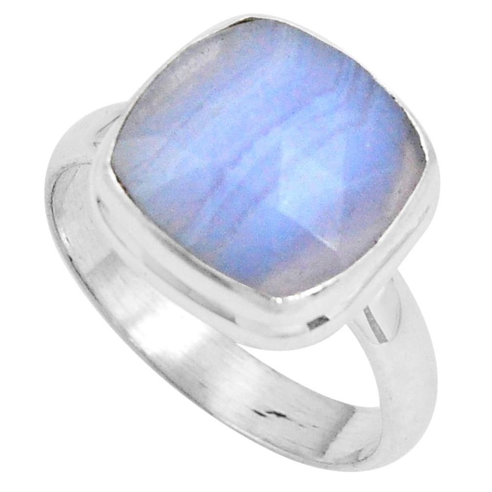 925 silver 6.53cts natural blue lace agate solitaire ring jewelry size 9 p89918