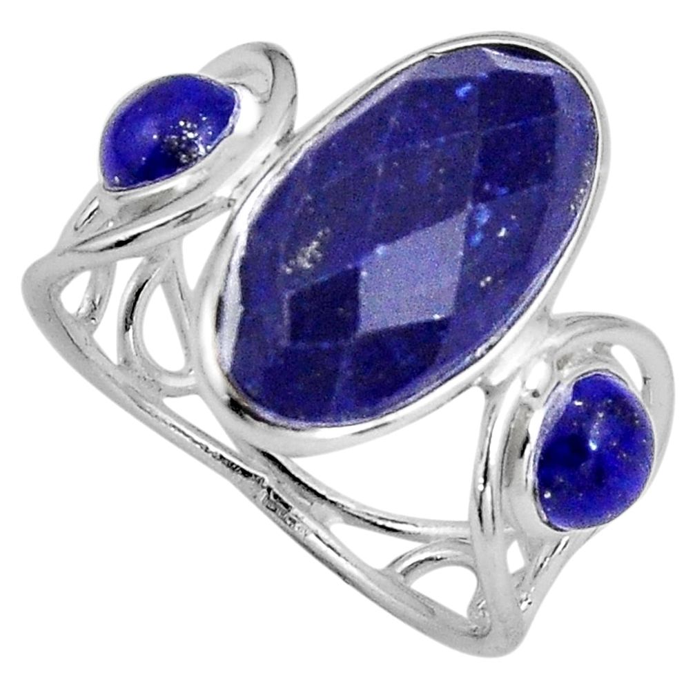 925 silver 8.01cts natural blue lapis lazuli amethyst oval ring size 7 p89891