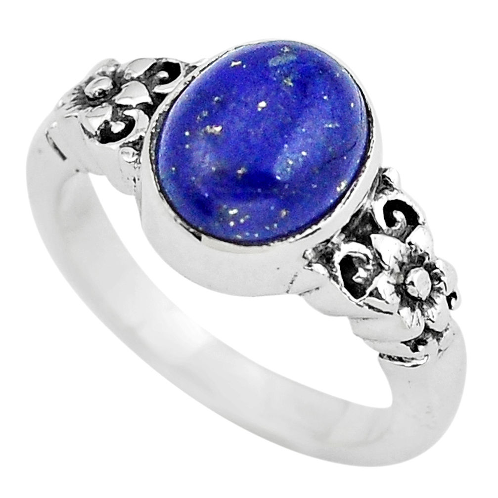 925 silver 4.22cts natural blue lapis lazuli oval solitaire ring size 7 p55808