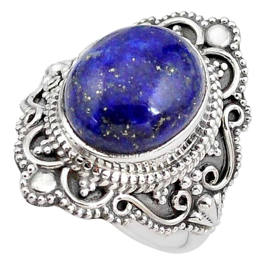 925 silver 5.30cts natural blue lapis lazuli oval solitaire ring size 6 p85992