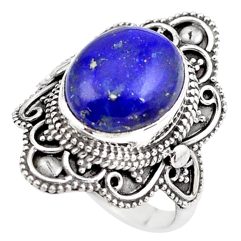 925 silver 5.75cts natural blue lapis lazuli oval solitaire ring size 7 p86891