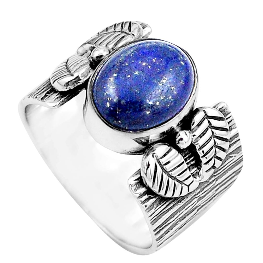 925 silver 4.21cts natural blue lapis lazuli oval solitaire ring size 7 p87870