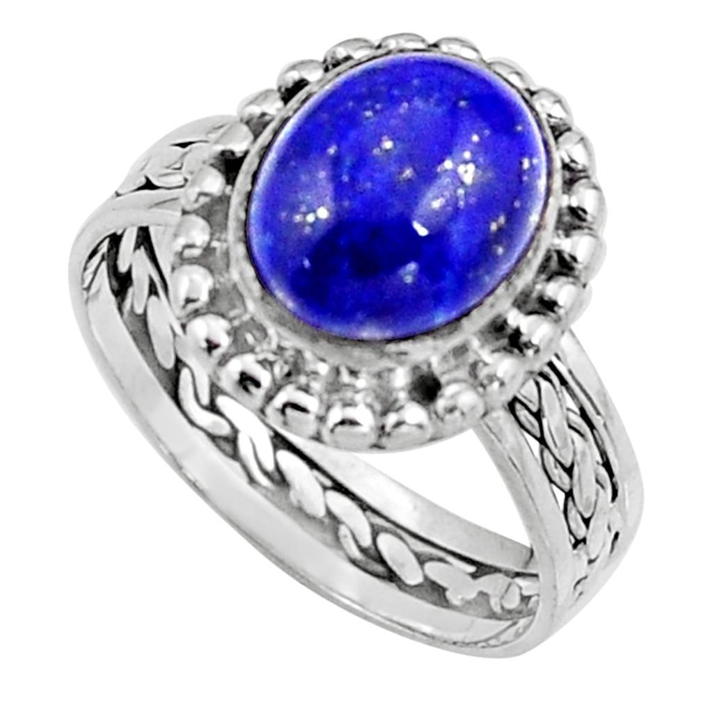 925 silver 4.22cts natural blue lapis lazuli oval solitaire ring size 7 p91224