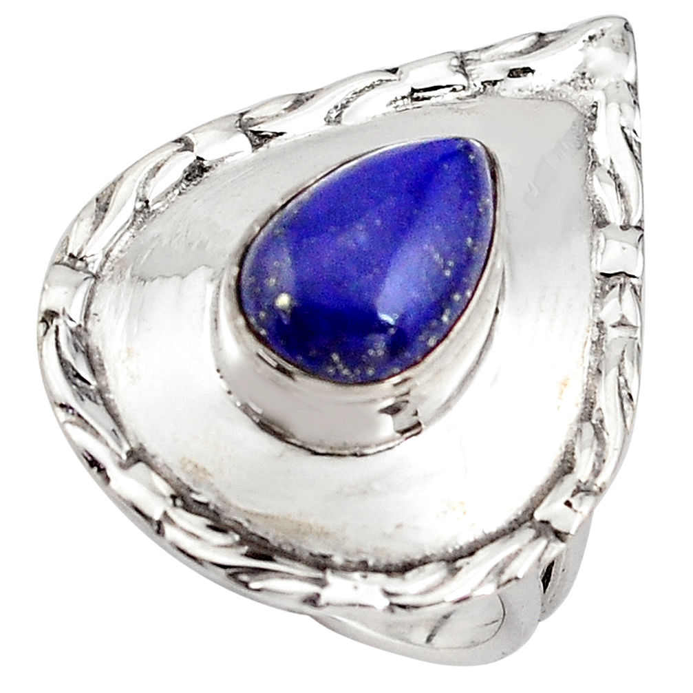 925 silver 4.21cts natural blue lapis lazuli pear solitaire ring size 8 p85832