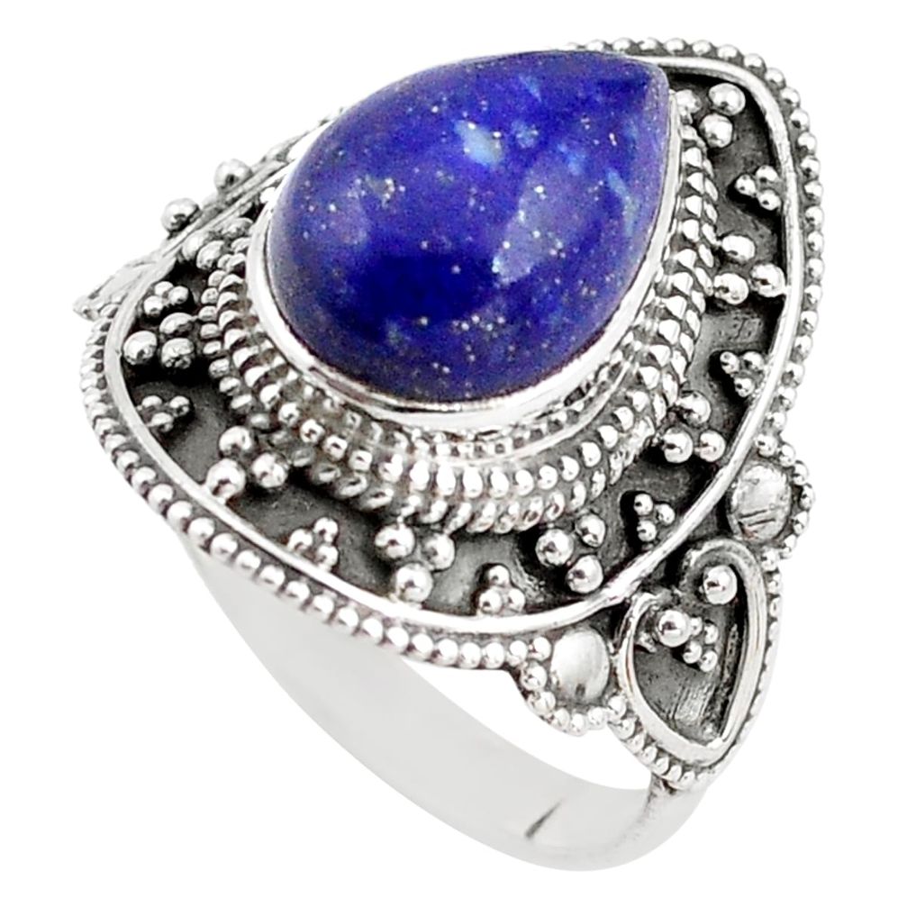 925 silver 5.01cts natural blue lapis lazuli pear solitaire ring size 10 p85960