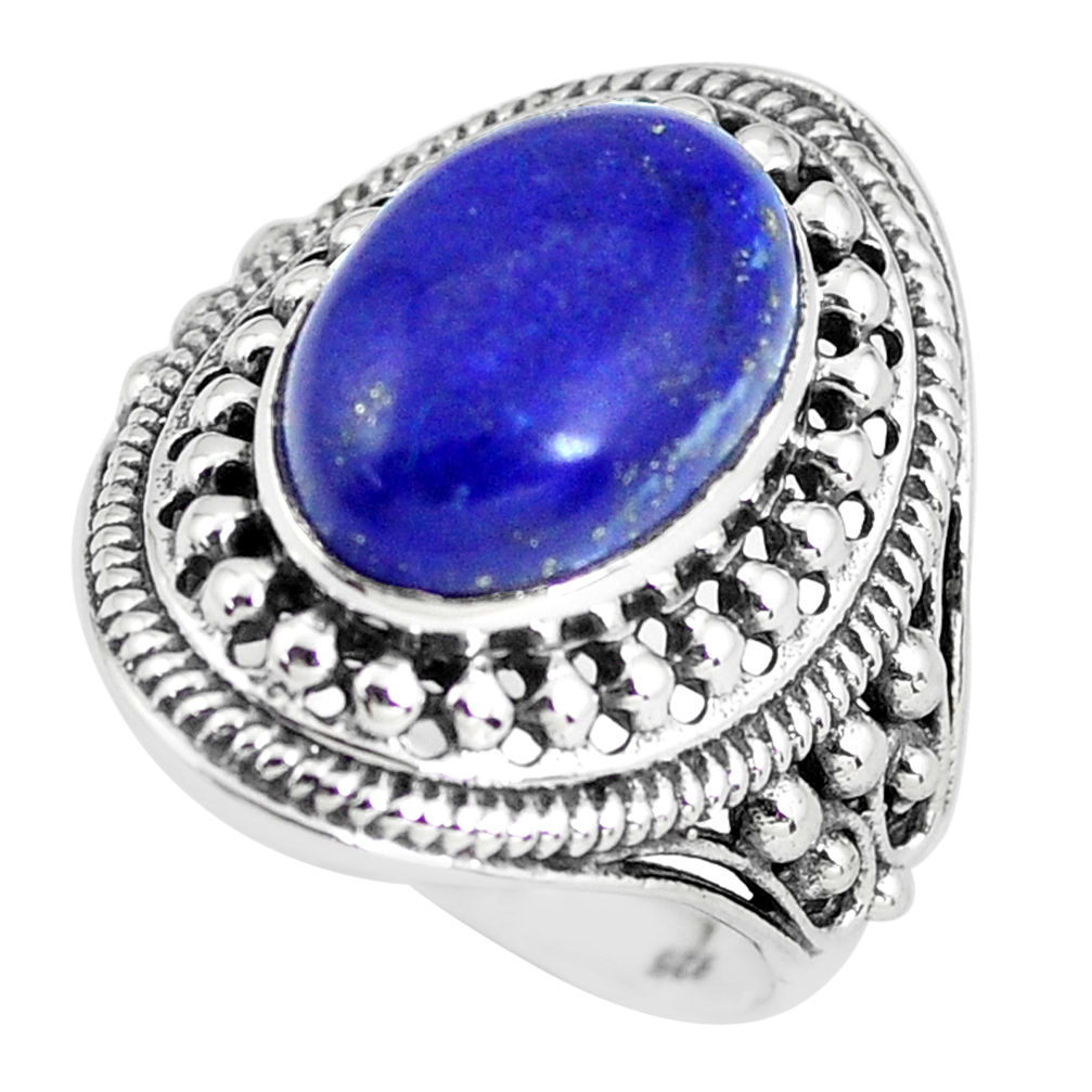 925 silver 6.61cts natural blue lapis lazuli solitaire ring size 8.5 p56028