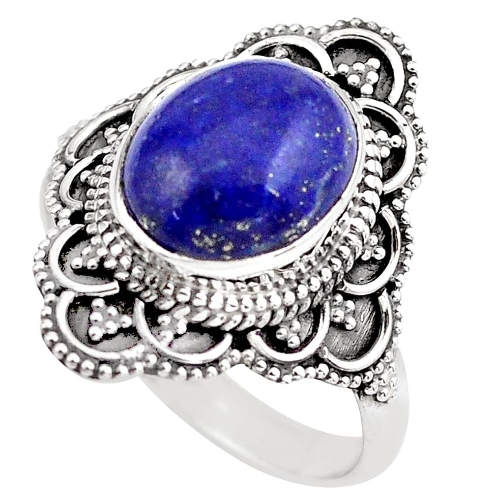 925 silver 5.52cts natural blue lapis lazuli solitaire ring size 10 p86914