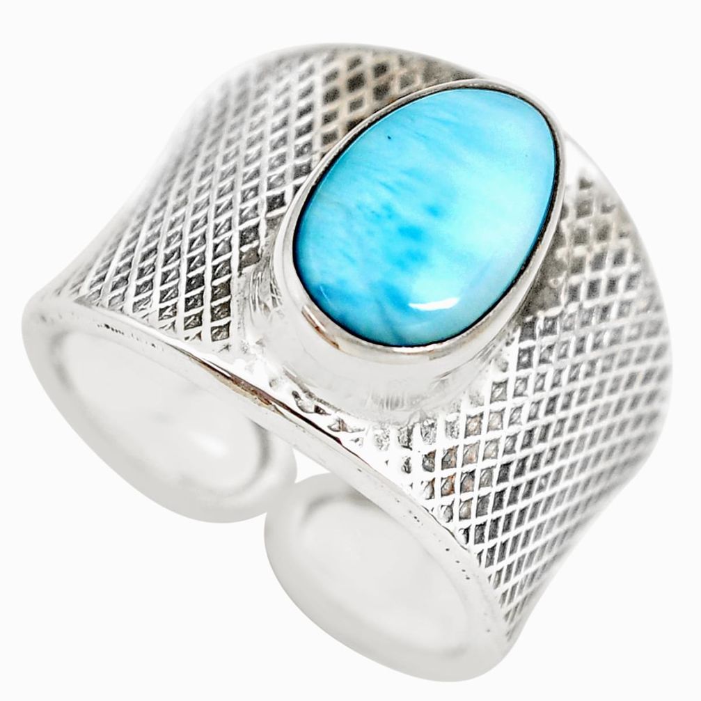 925 silver 4.02cts natural blue larimar adjustable solitaire ring size 7 p71314