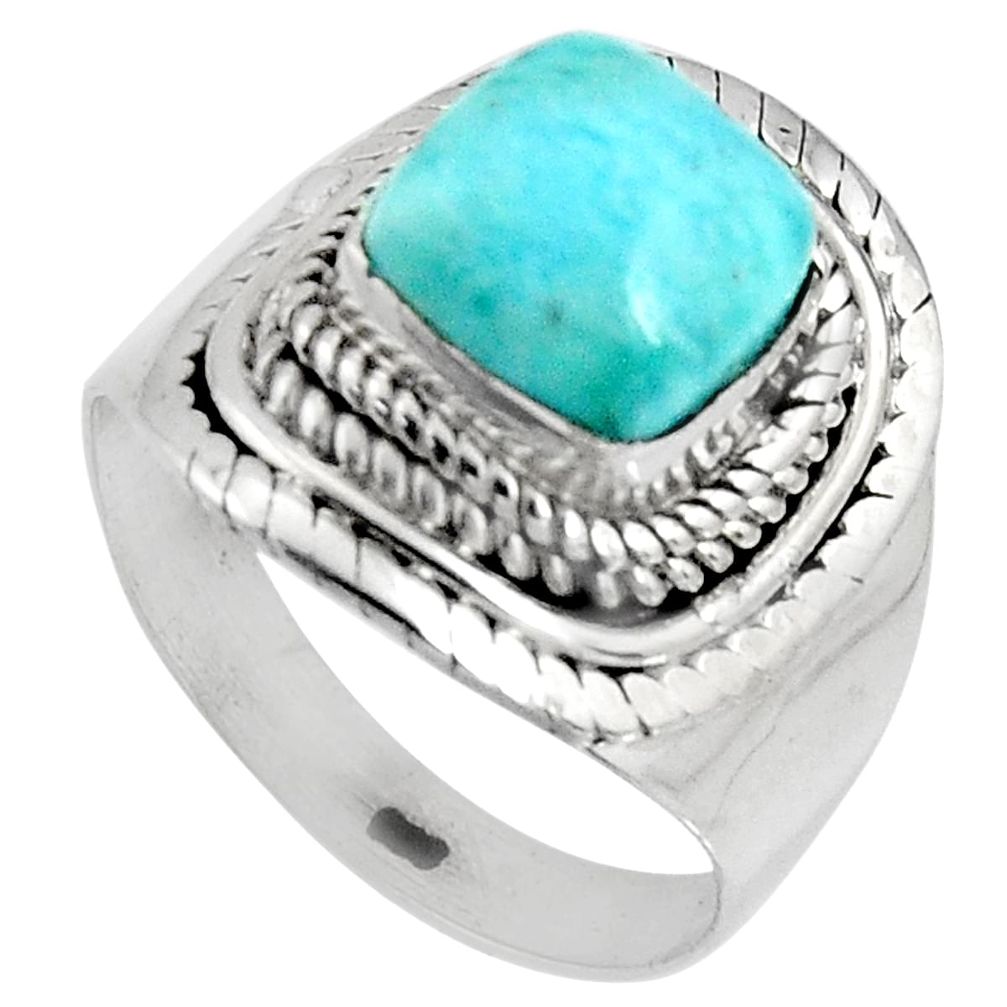925 silver 3.55cts natural blue larimar cushion solitaire ring size 6.5 p90132