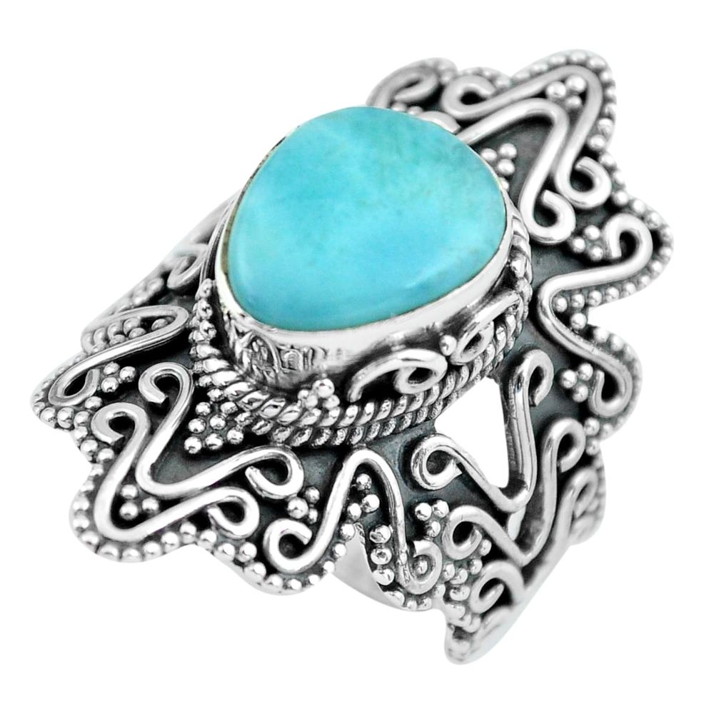 925 silver 5.21cts natural blue larimar solitaire ring jewelry size 8 d32271
