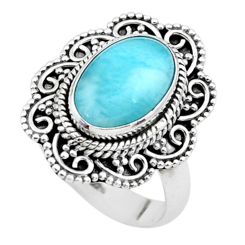 925 silver 4.07cts natural blue larimar solitaire ring jewelry size 7.5 p38019