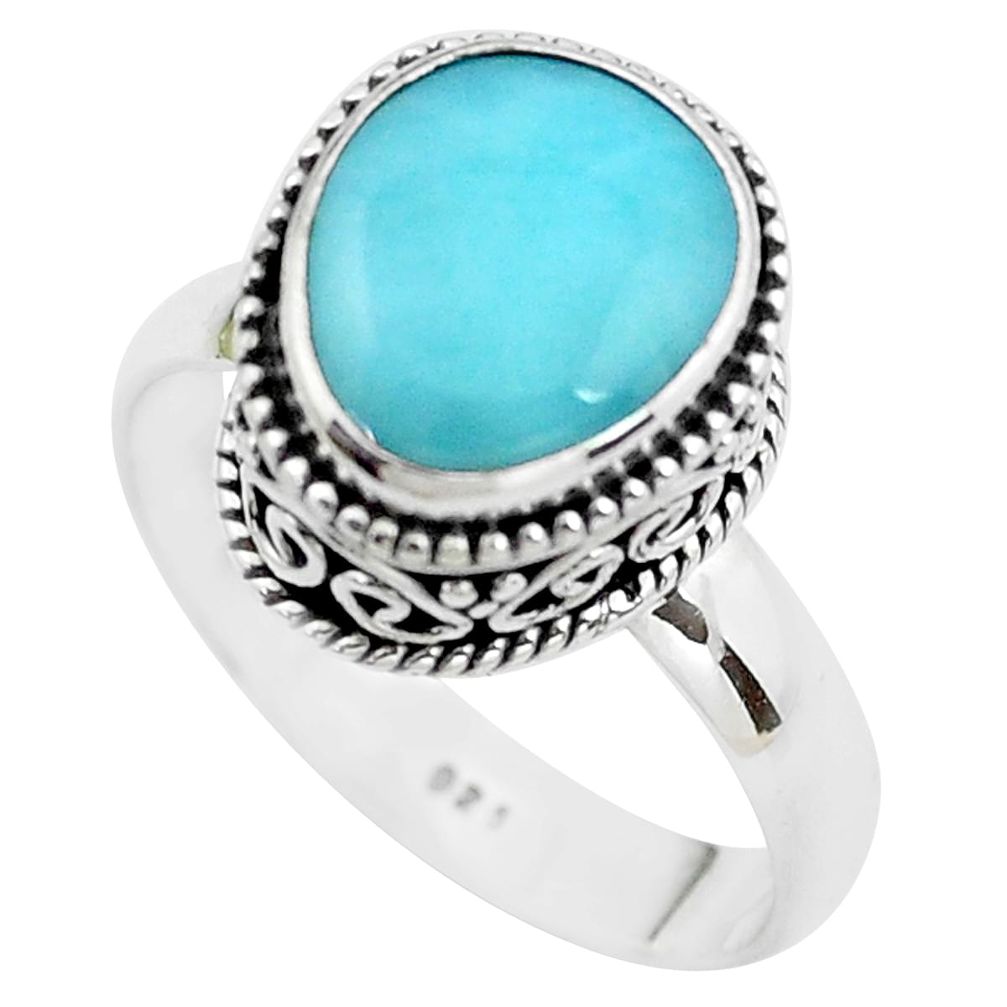925 silver 5.12cts natural blue larimar solitaire ring jewelry size 8.5 p38034