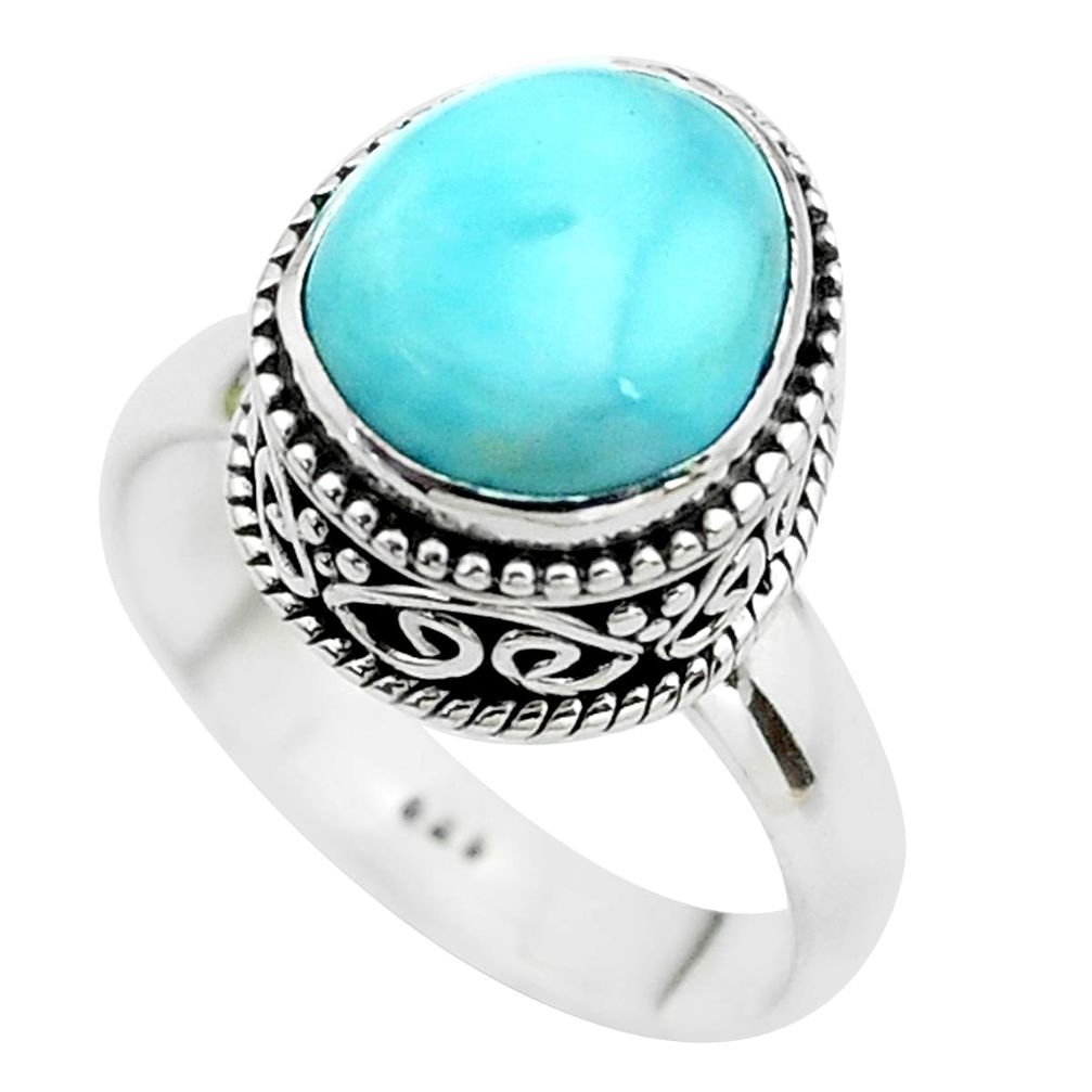 925 silver 4.93cts natural blue larimar solitaire ring jewelry size 7 p38039