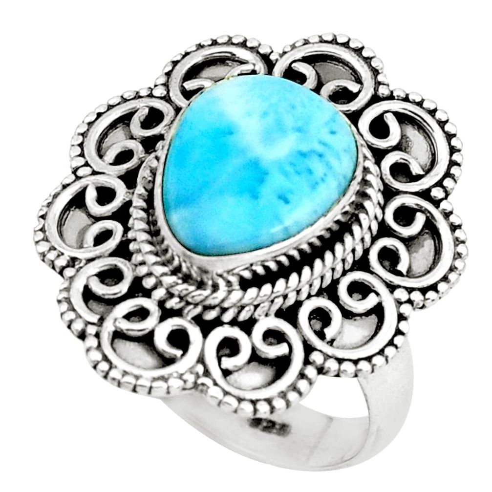 925 silver 5.62cts natural blue larimar solitaire ring jewelry size 8 p66816