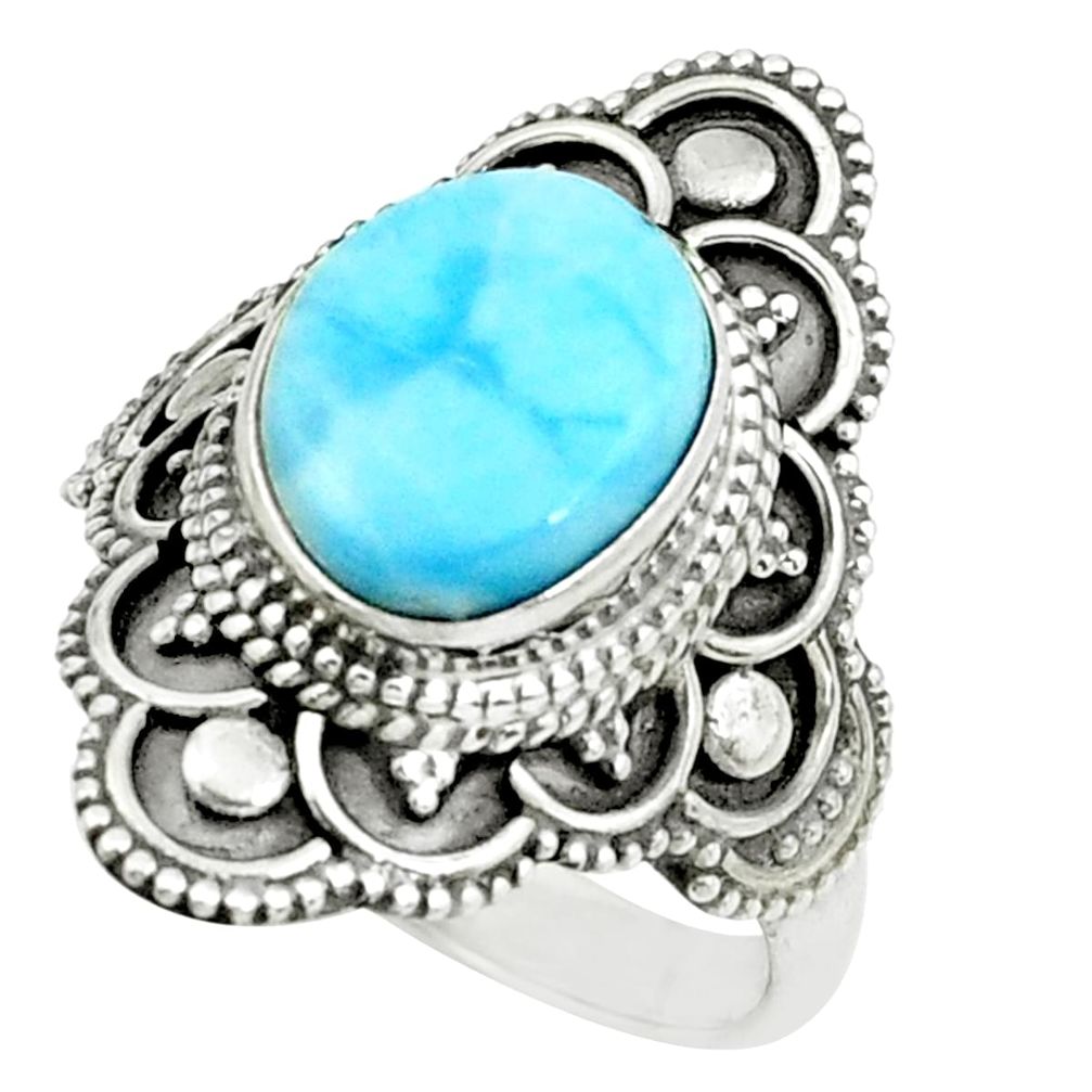 925 silver 4.73cts natural blue larimar solitaire ring jewelry size 7 p66828