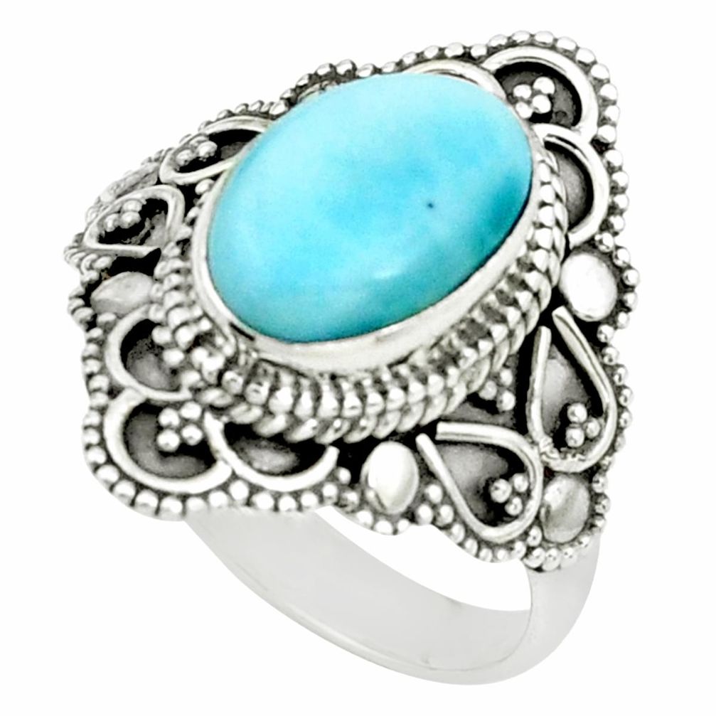 925 silver 4.22cts natural blue larimar solitaire ring jewelry size 8 p66854