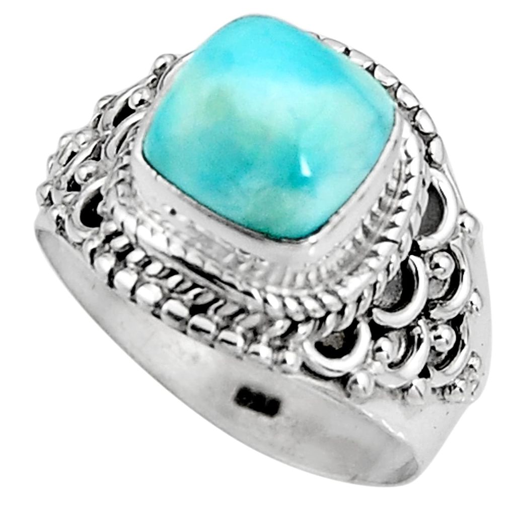 925 silver 3.28cts natural blue larimar solitaire ring jewelry size 6.5 p92512