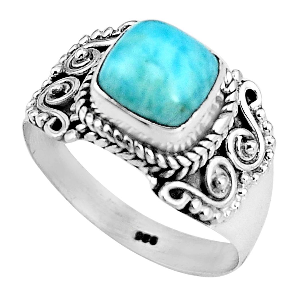 925 silver 3.47cts natural blue larimar solitaire ring jewelry size 8.5 p92520