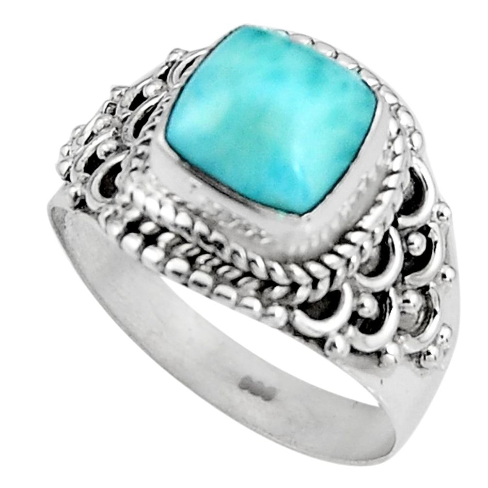 925 silver 3.52cts natural blue larimar solitaire ring jewelry size 7.5 p92527