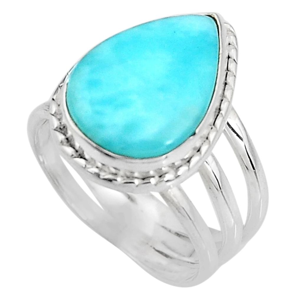 925 silver 10.37cts natural blue larimar solitaire ring jewelry size 7.5 p92608