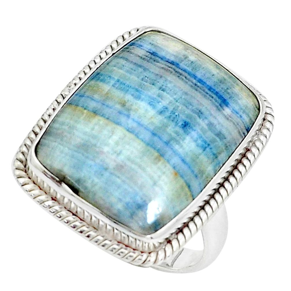925 silver natural blue scheelite (lapis lace onyx) solitaire ring size 9 p33249