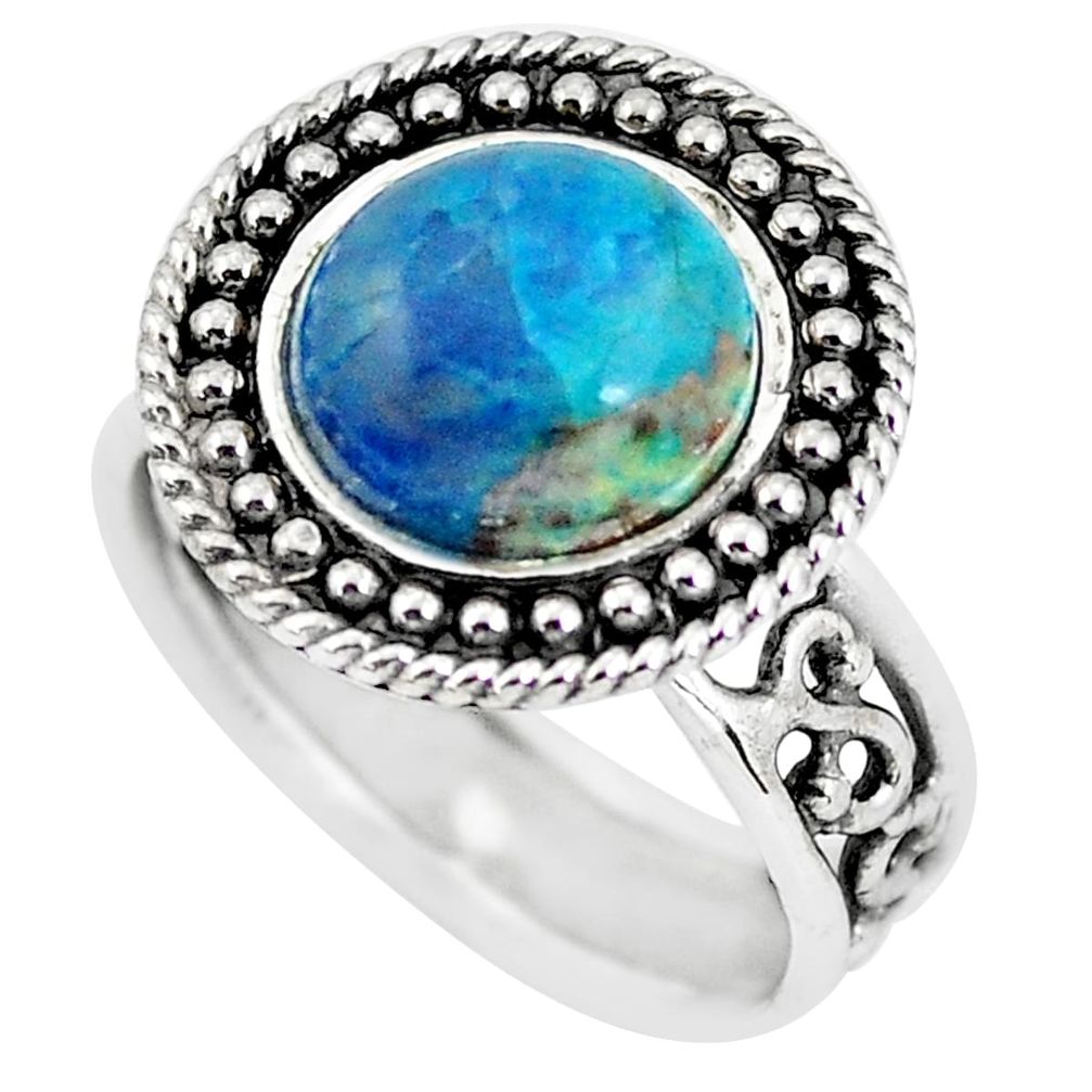 925 silver 5.63cts natural blue shattuckite solitaire ring jewelry size 7 p61209