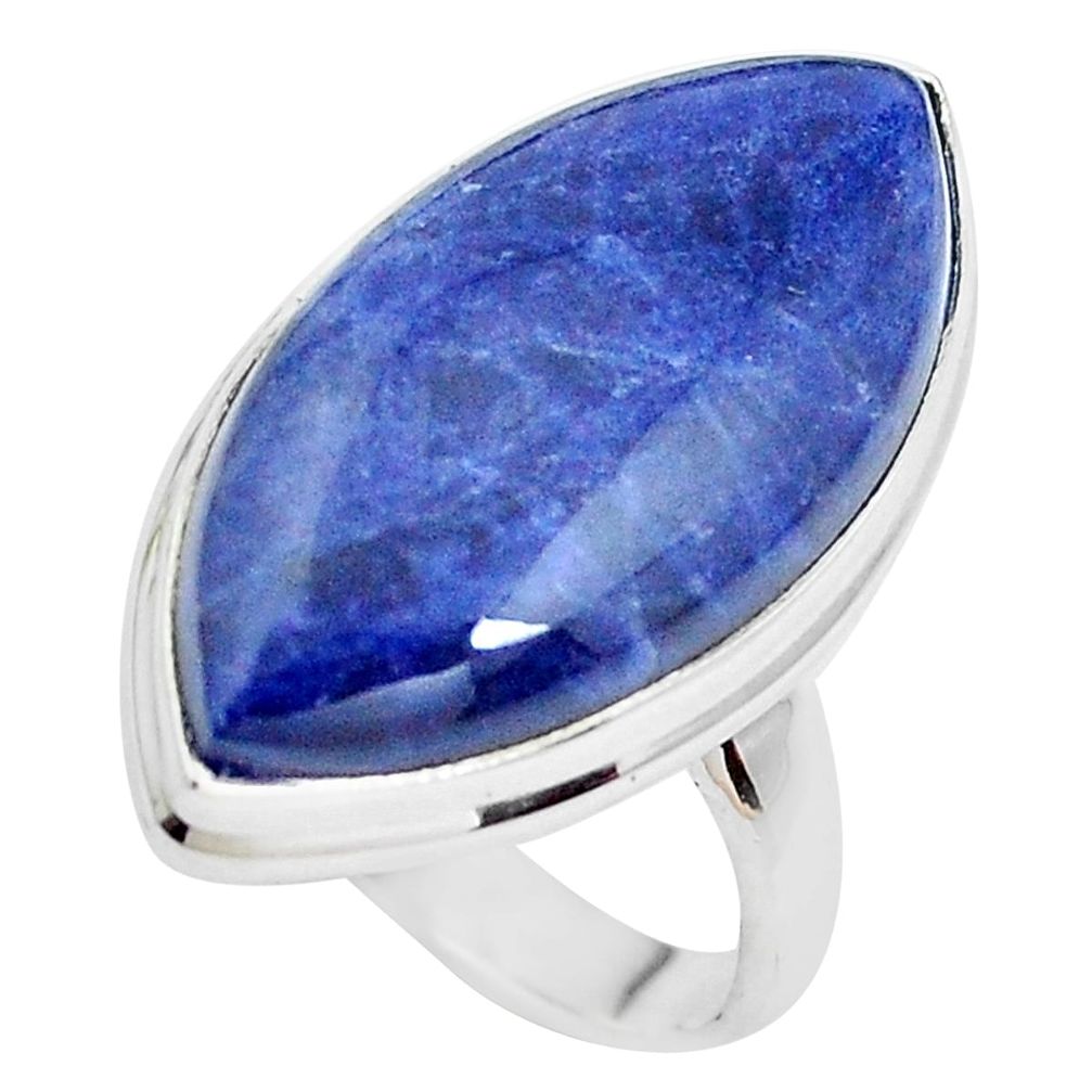 925 silver 15.85cts natural blue sodalite solitaire ring jewelry size 8 p38795