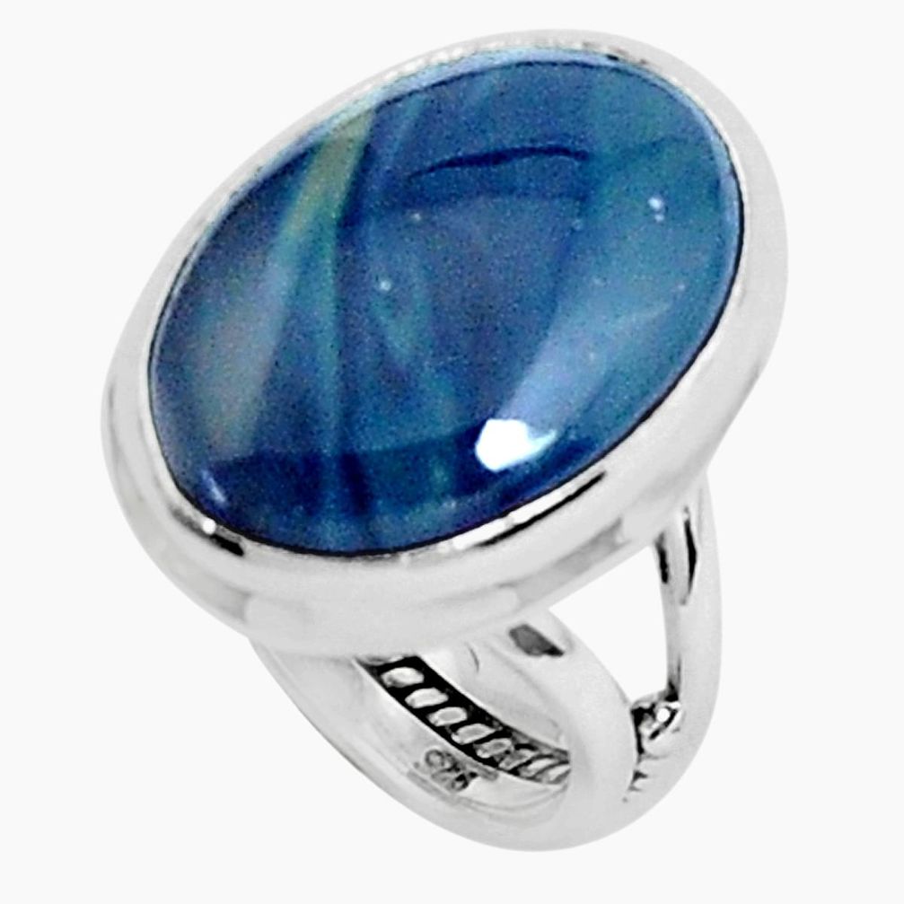 925 silver 13.87cts natural blue swedish slag oval solitaire ring size 6 p45935