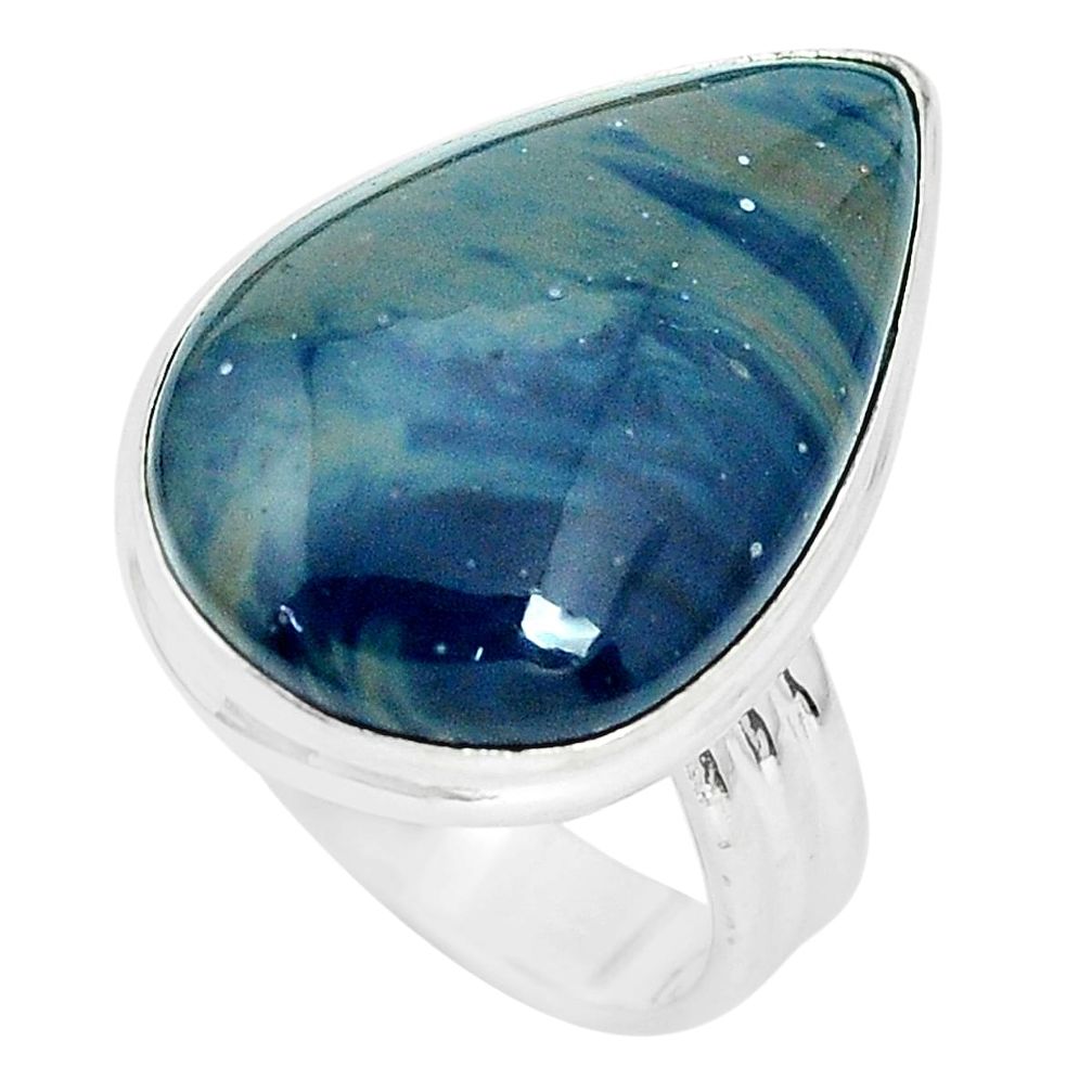 925 silver 17.42cts natural blue swedish slag pear solitaire ring size 8 p32950