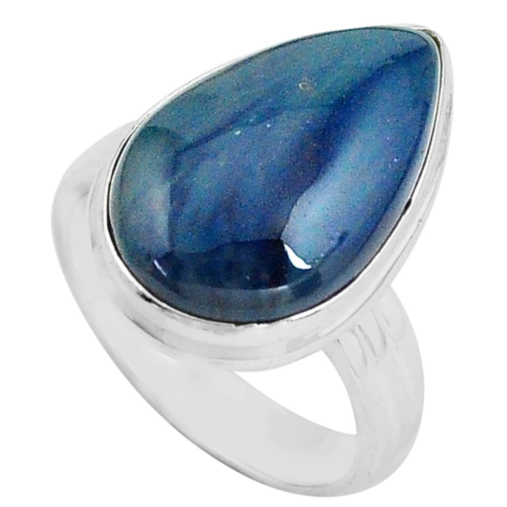 925 silver 12.31cts natural blue swedish slag solitaire ring size 7.5 p80733