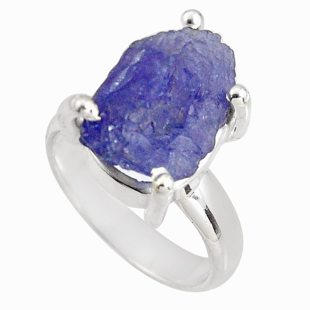 925 silver 6.58cts natural blue tanzanite rough solitaire ring size 6 p90194